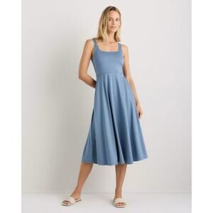 Quince Flowknit Breeze Fit & Flare Midi Dress Blue Small